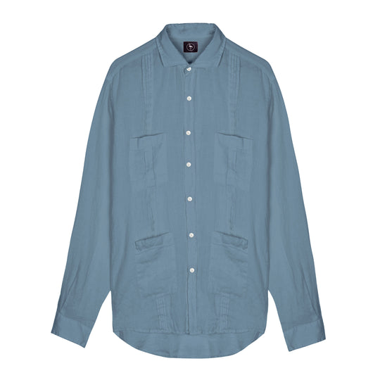 Guayabera Azzam color azul cerúleo 100% lino