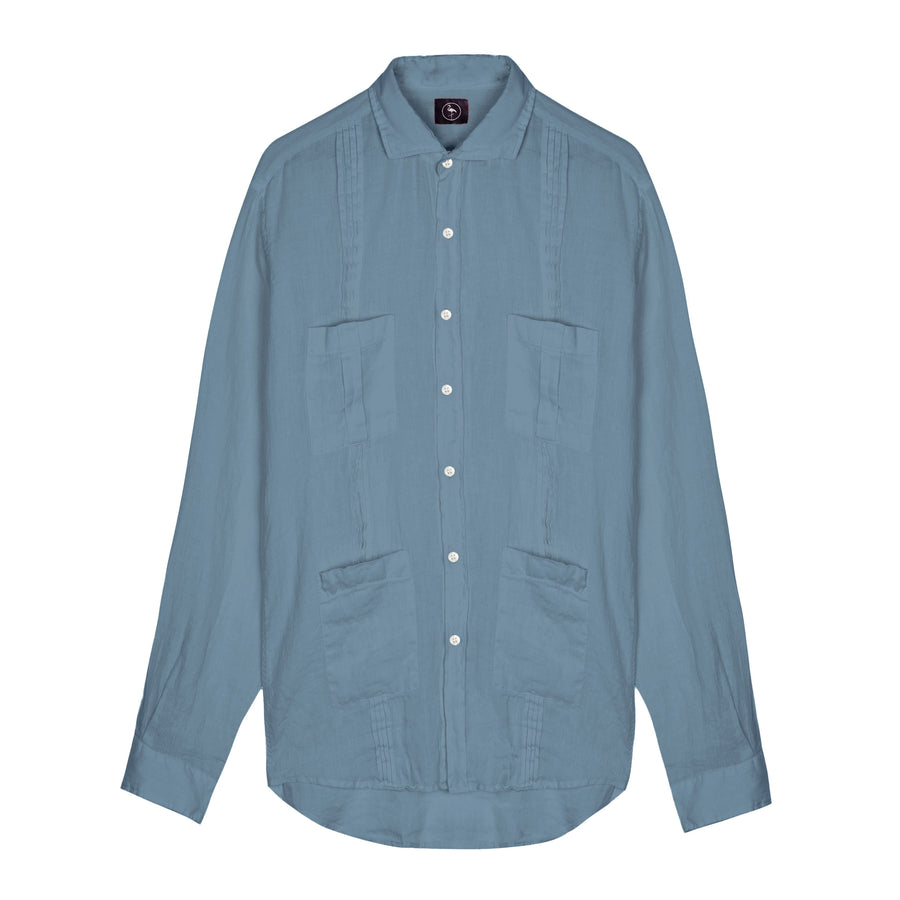 Guayabera Azzam color azul cerúleo 100% lino