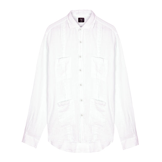 Guayabera Black Pearl color blanca 100% lino