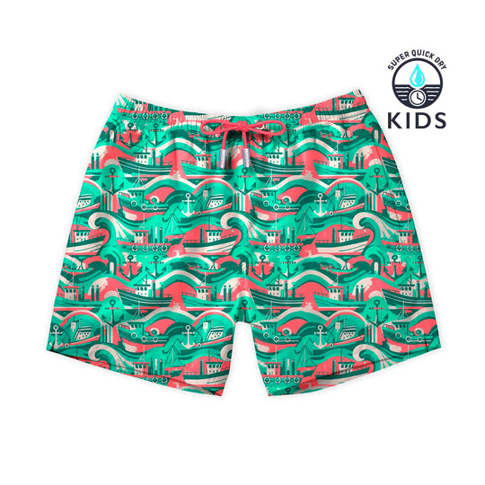 Bañador para niños Echad El Ancla! con estampado de náutico verde
