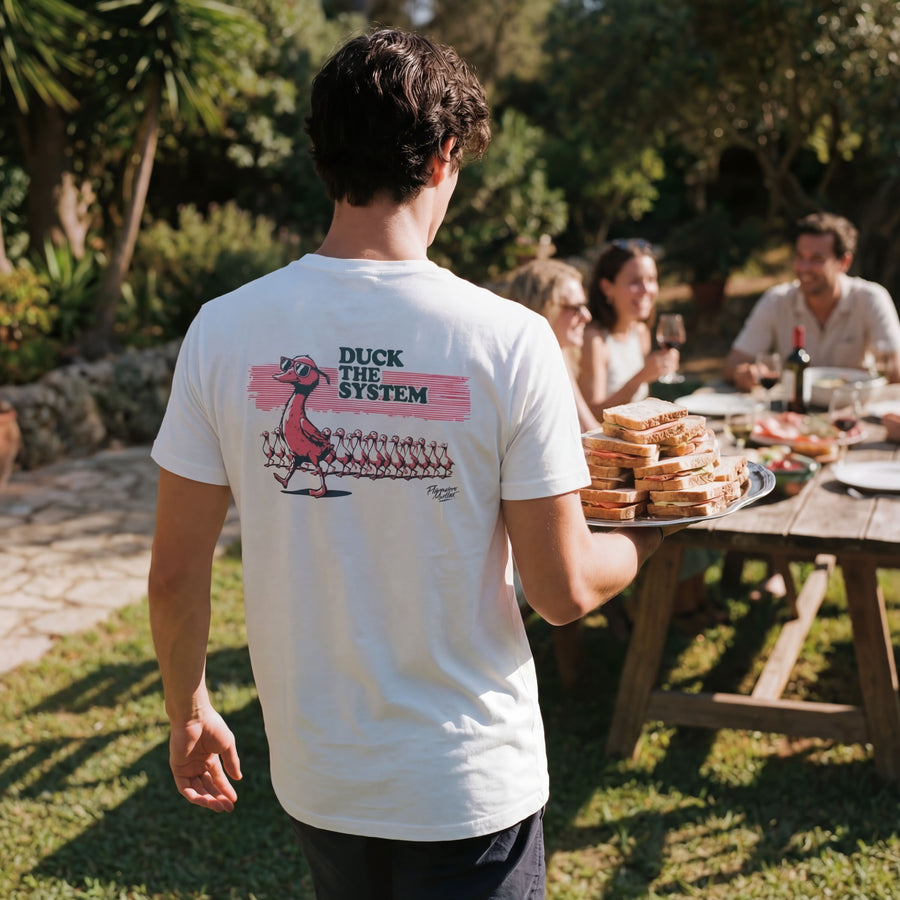 Camiseta Duck the System estampado pato líder rosa