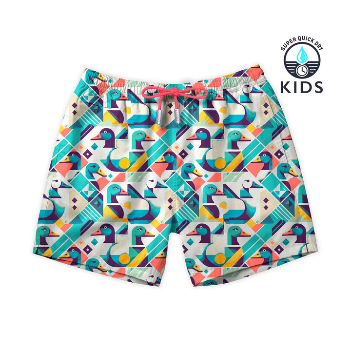 Bañador para niños What the Duck con estampado de patos geométrico multicolor