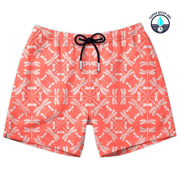 Bañador Wings estampado de libélulas blancas sobre color coral