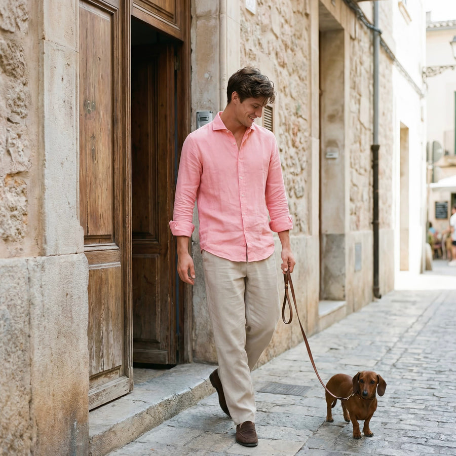 Camisa de lino Middle color rosa palo