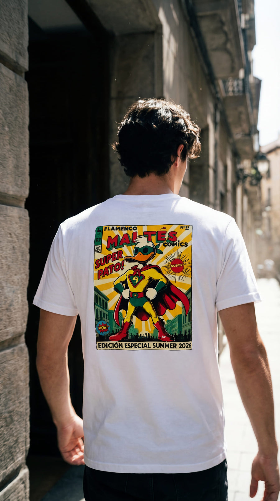Camiseta Super Pato estampado cómic pato superhéroe