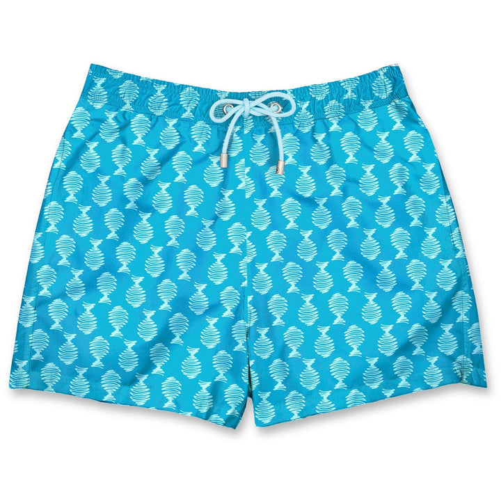 Bañador ZigZag Fish estampado de garabato de peces azul claro sobre fondo azul