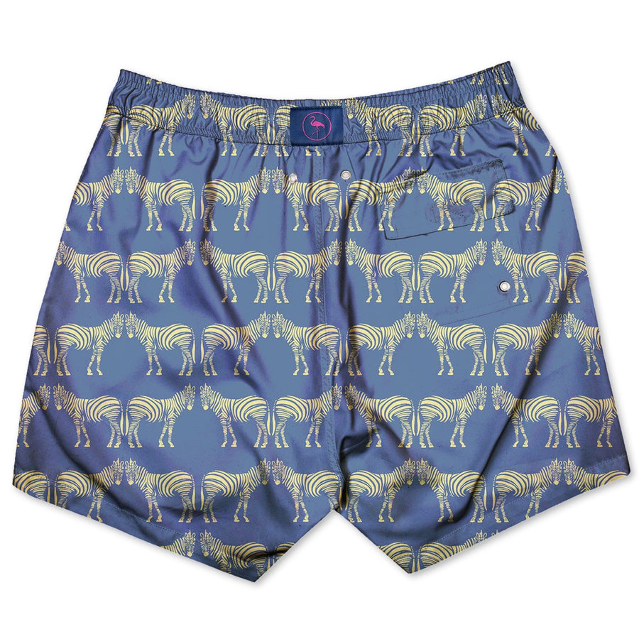 Bañador para niños Z-BRO con estampado de cebras amarillo mostaza sobre azul