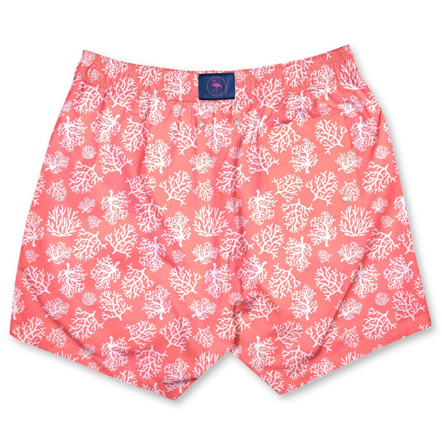 Bañador para niños Coral Caos con estampado de corales blancos sobre fondo color coral