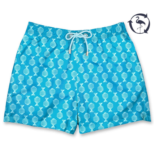 Bañador ZigZag Fish estampado de garabato de peces azul claro sobre fondo azul