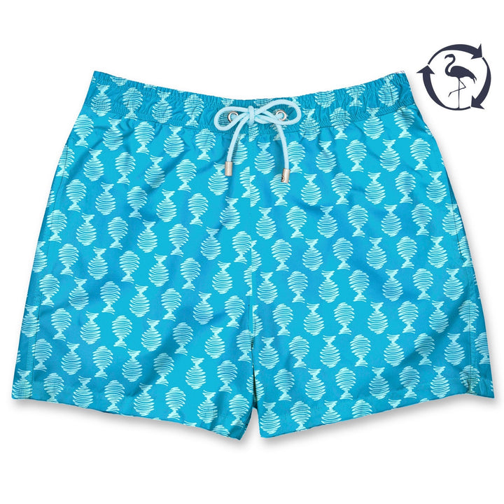 Bañador ZigZag Fish estampado de garabato de peces azul claro sobre fondo azul