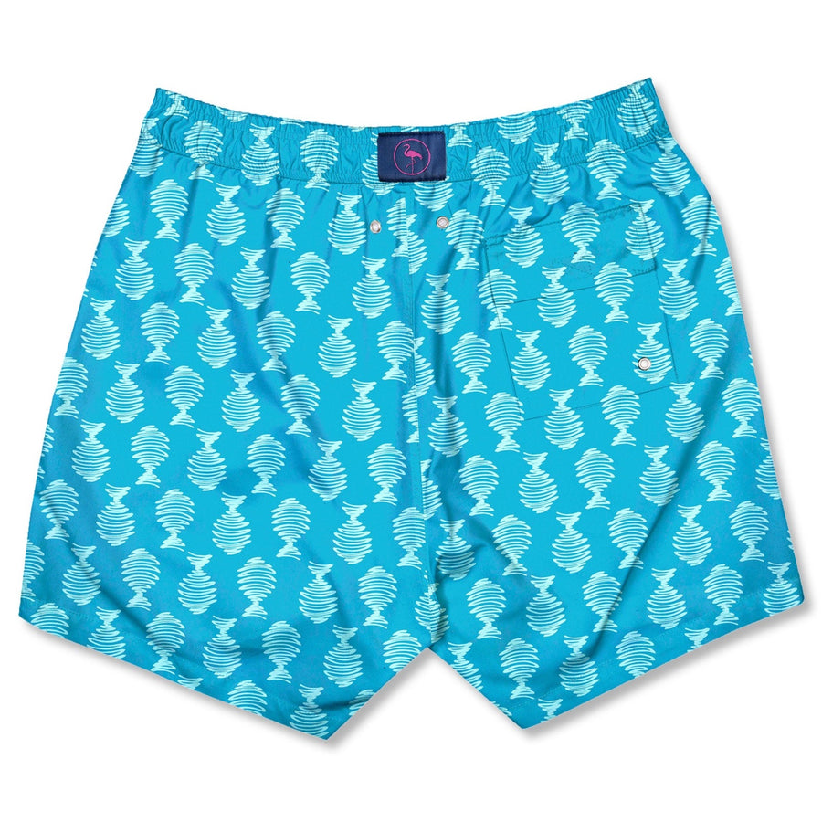 Bañador para niños ZigZag Fish con estampado de garabato de peces azul claro sobre fondo azul