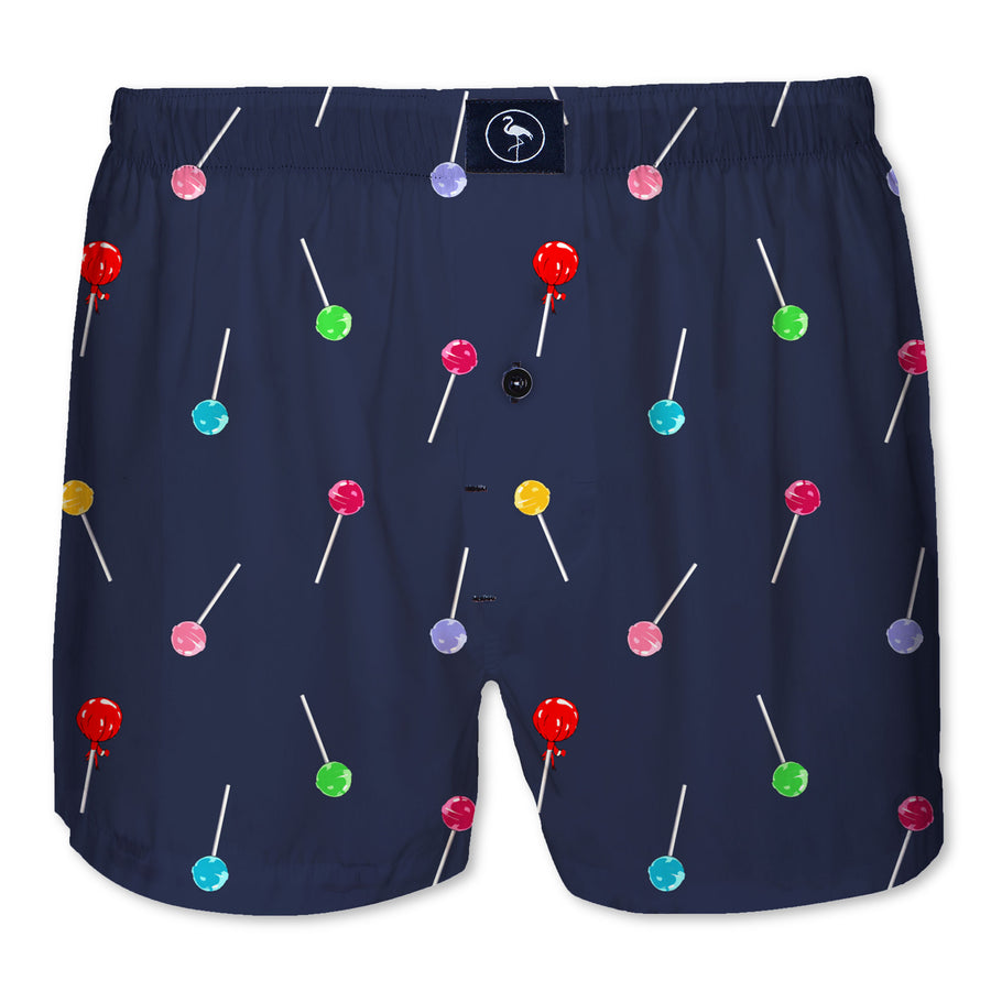 Boxer Sugar Free estampado de piruletas multicolor sobre azul marino