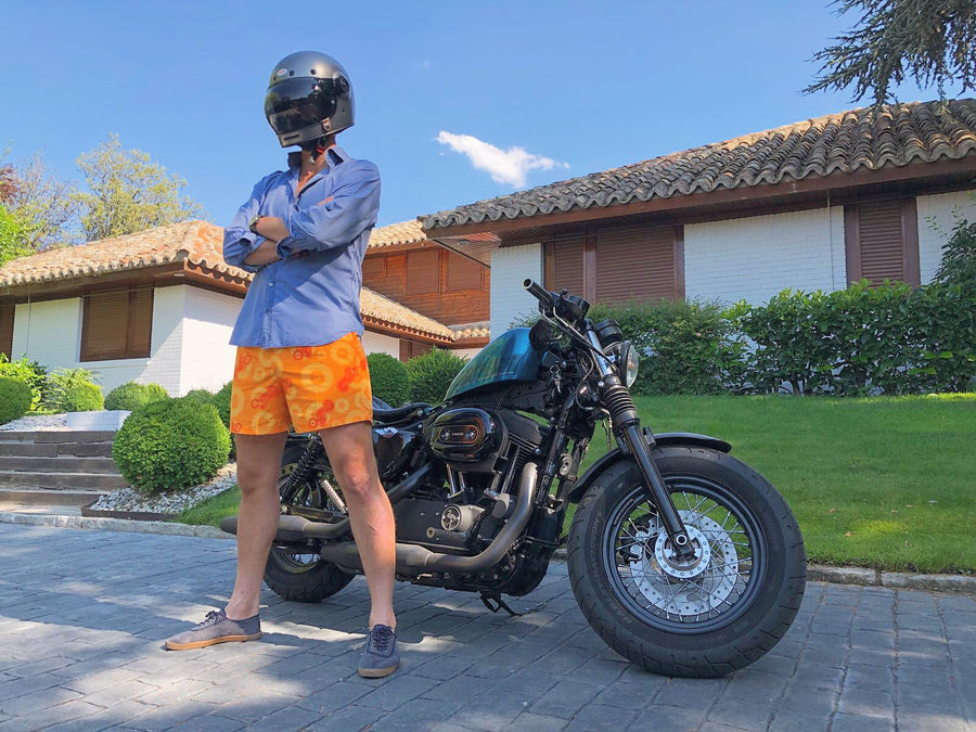 Bañador Bike Juice estampado de motos naranja